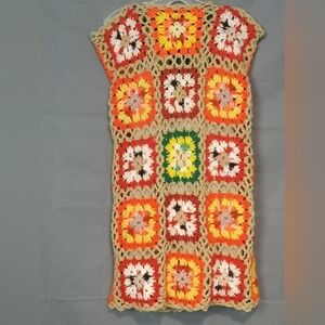 Upcycled Vintage Boho Granny Square Handmade Crochet Dress